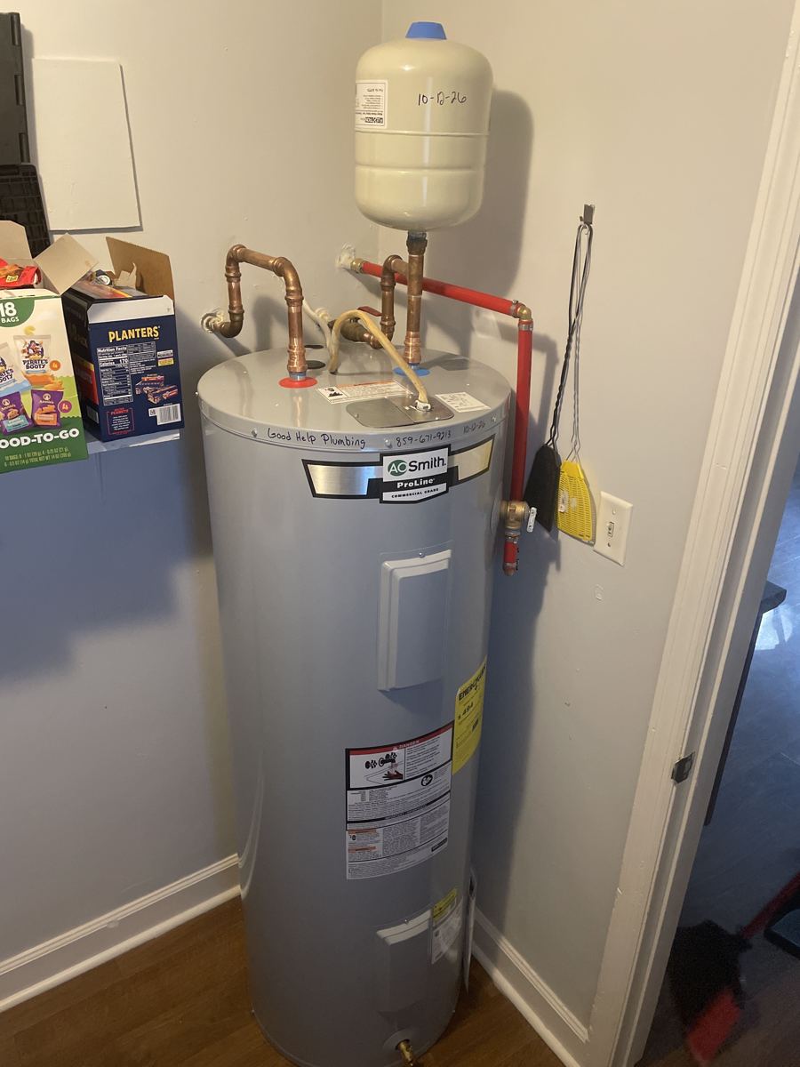 New 50-gallon electric water heater with a new expansion tank